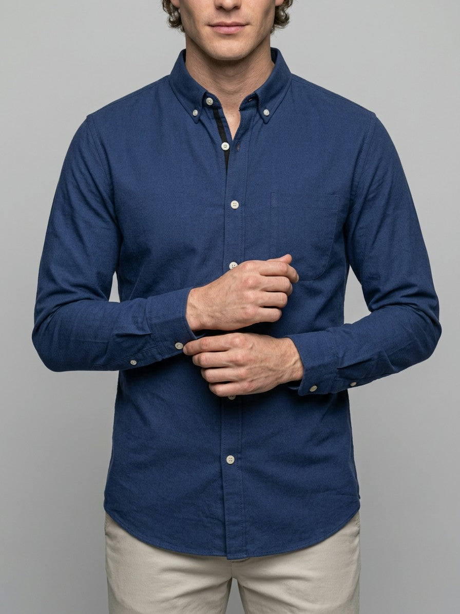 Lecce Men's Slim Button-Down Collar Shirt — navy — front