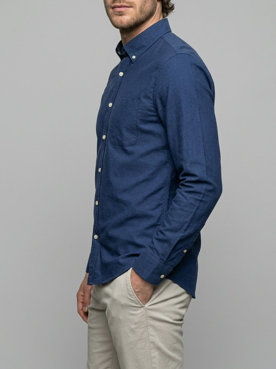 Lecce Men's Slim Button-Down Collar Shirt — navy — side