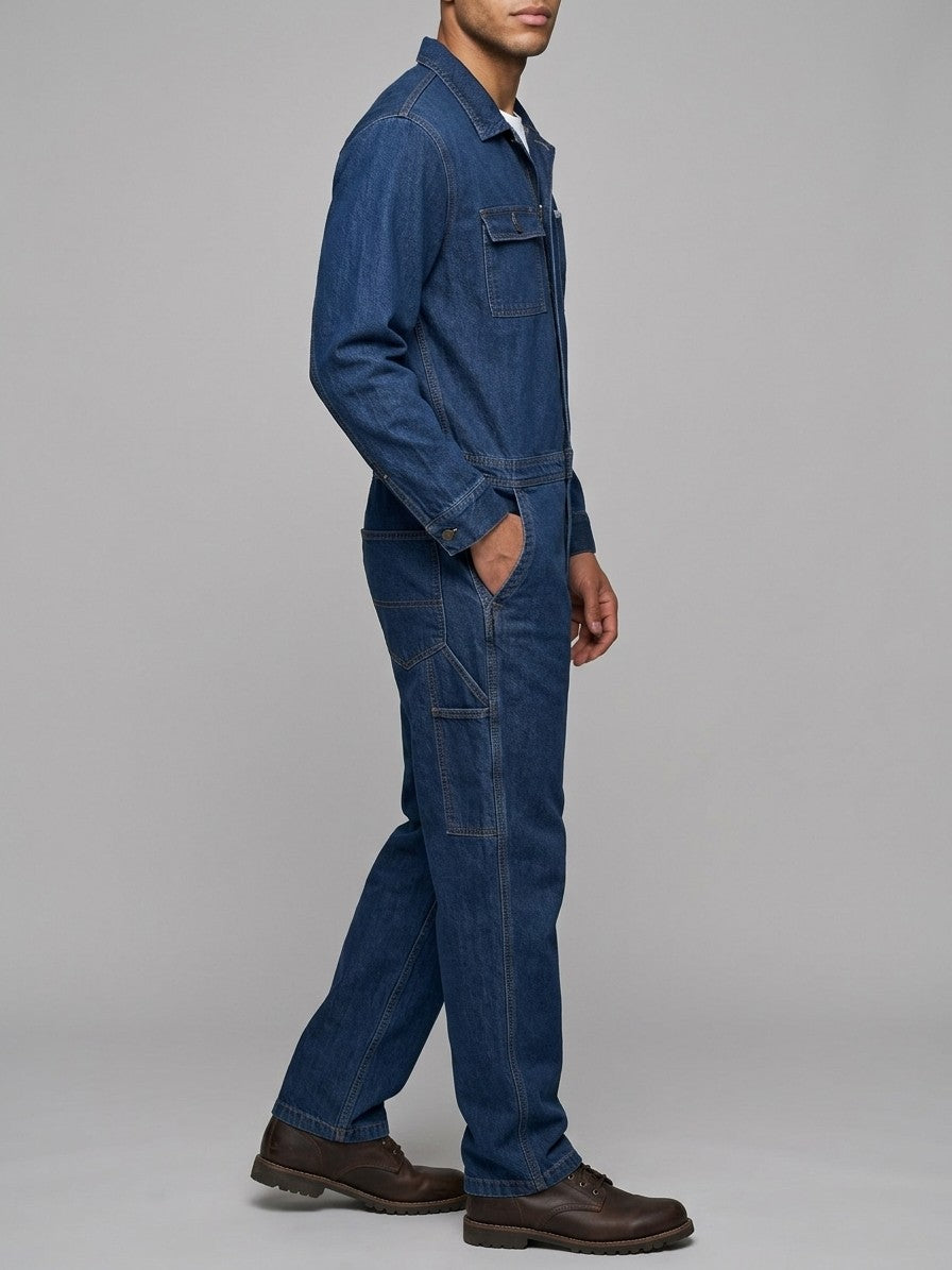 Legnago Men's Long-Sleeve Denim Work Coverall — indigoblue — side