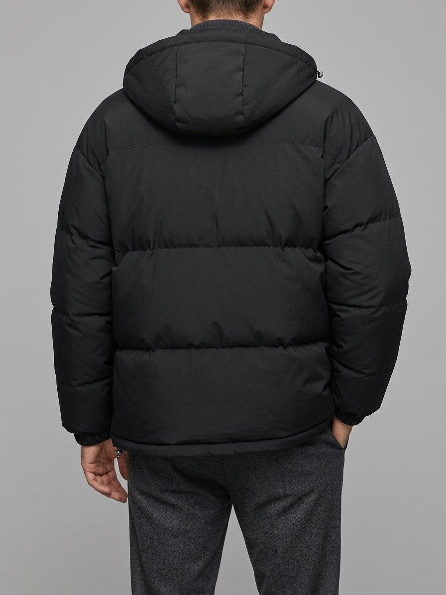 Legnano Men's Hooded Quilted Puffer Jacket — black — back