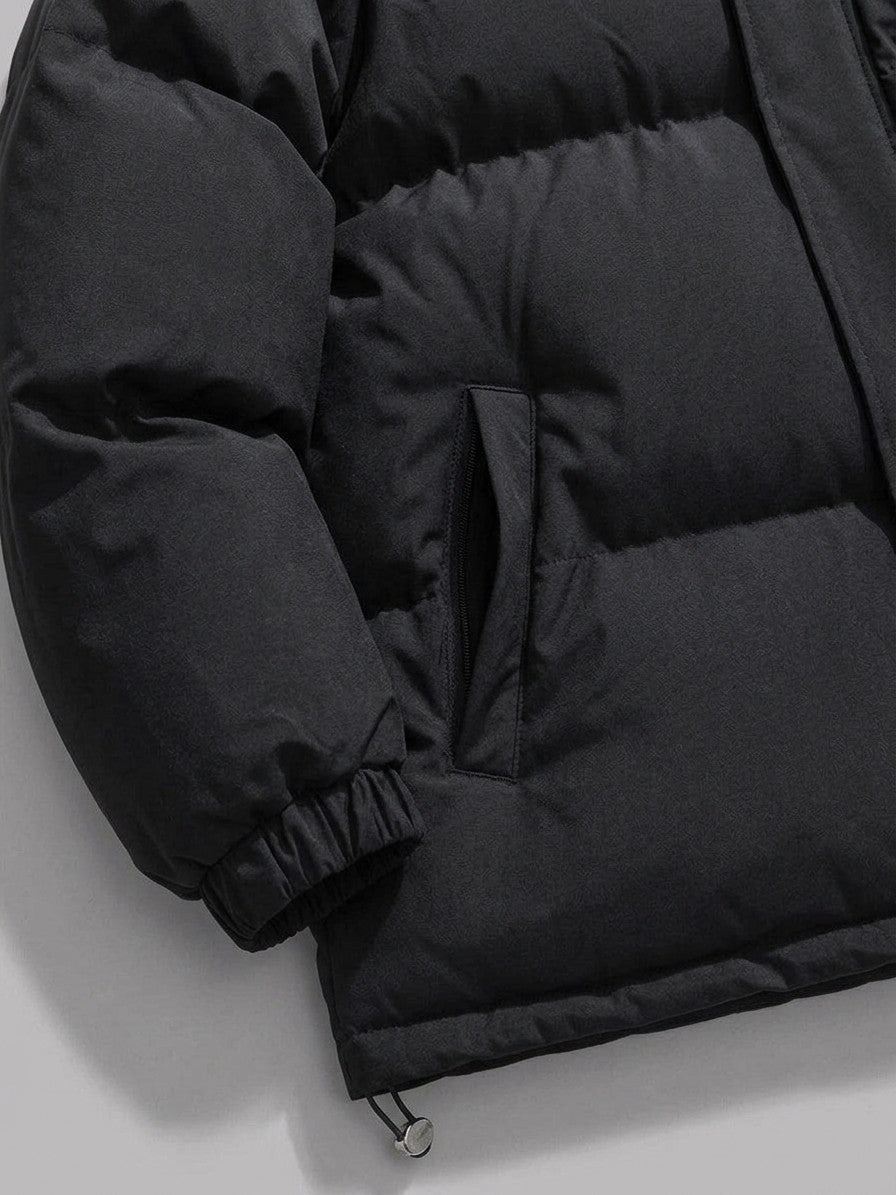 Legnano Men's Hooded Quilted Puffer Jacket — black — detail-collar