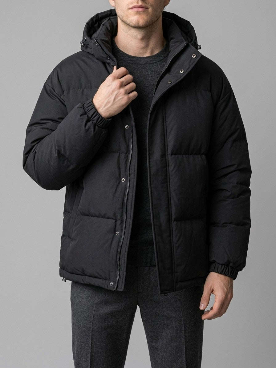 Legnano Men's Hooded Quilted Puffer Jacket — black — front