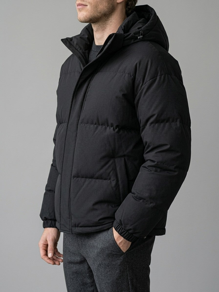 Legnano Men's Hooded Quilted Puffer Jacket — black — side