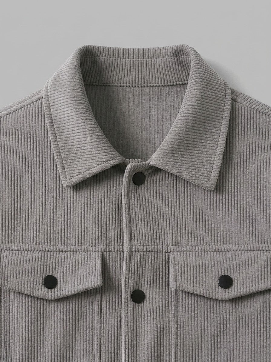 Lenno Men's Ribbed Knit Snap Trucker Jacket — grey — detail-2