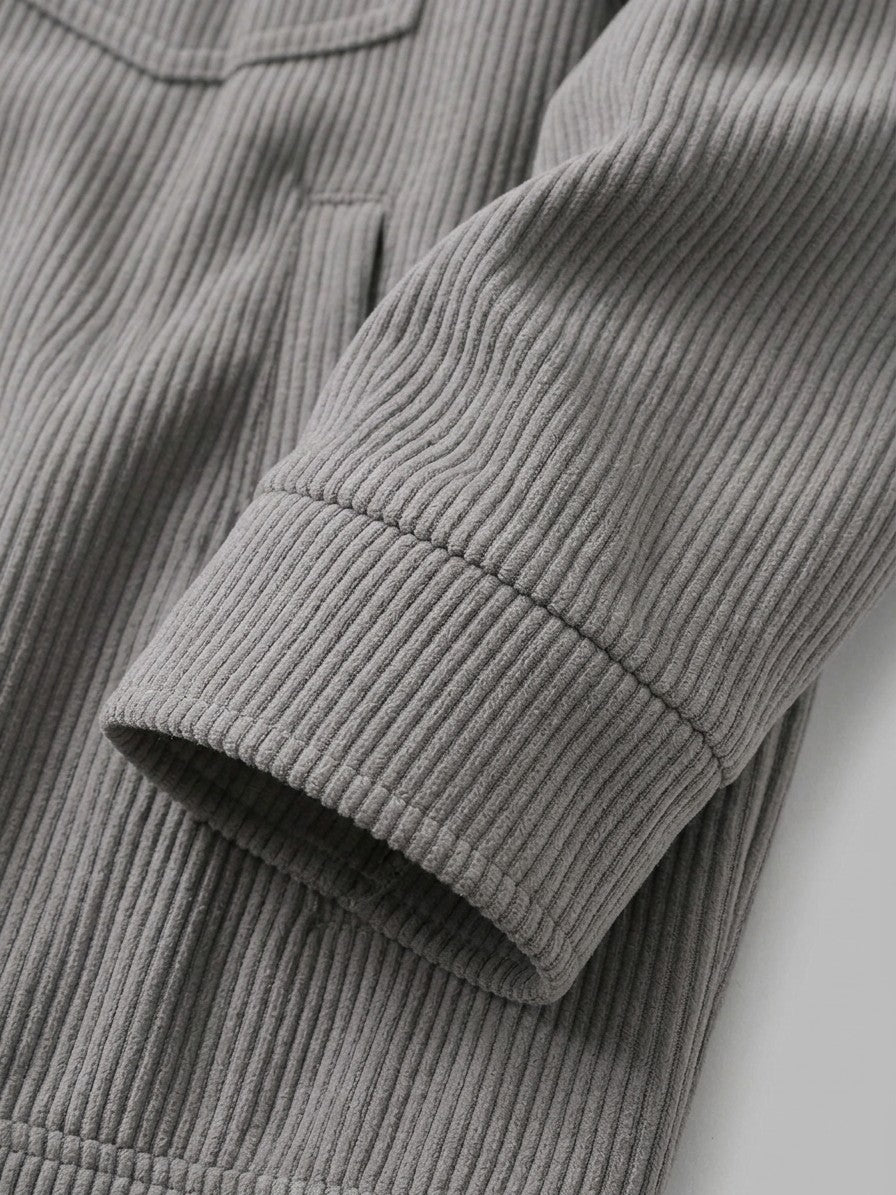 Lenno Men's Ribbed Knit Snap Trucker Jacket — grey — detail-collar