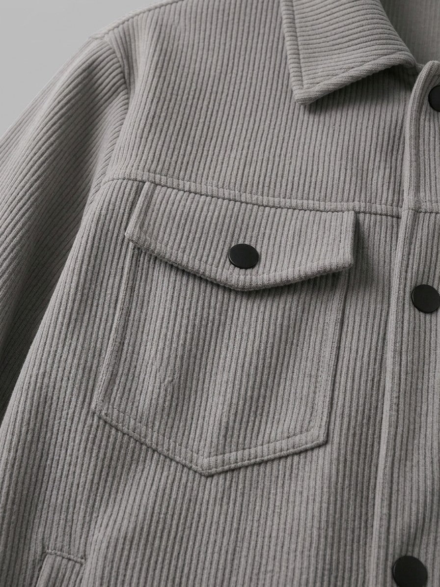 Lenno Men's Ribbed Knit Snap Trucker Jacket — grey — detail