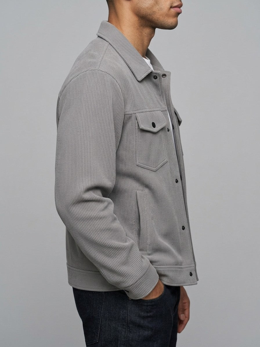 Lenno Men's Ribbed Knit Snap Trucker Jacket — grey — side