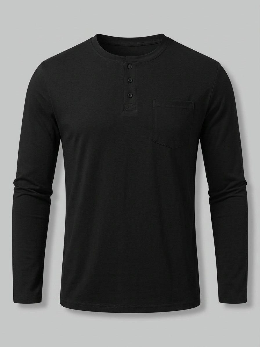 Lerici Men's Long-Sleeve Pocket Henley — black — packshot