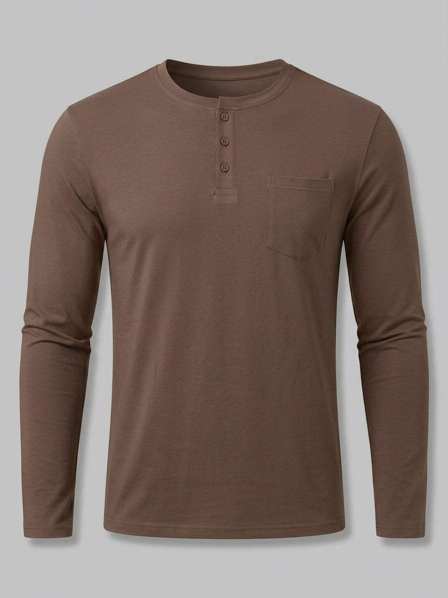 Lerici Men's Long-Sleeve Pocket Henley — brown — packshot