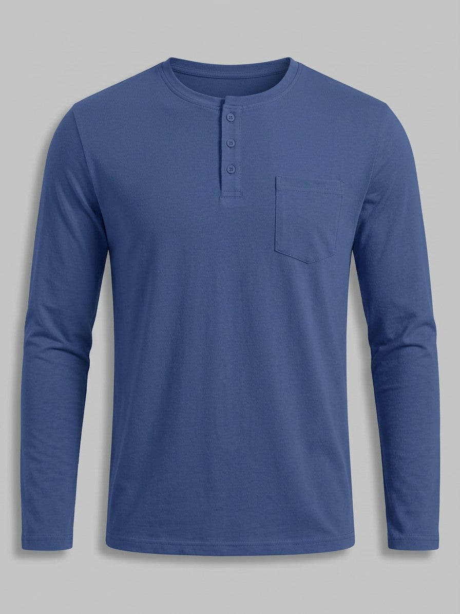 Lerici Men's Long-Sleeve Pocket Henley — cowboyblue — packshot