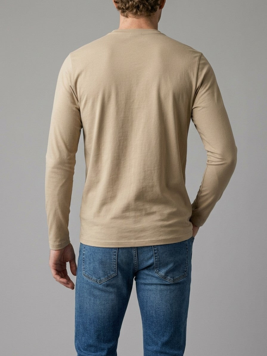 Lerici Men's Long-Sleeve Pocket Henley — khaki — back