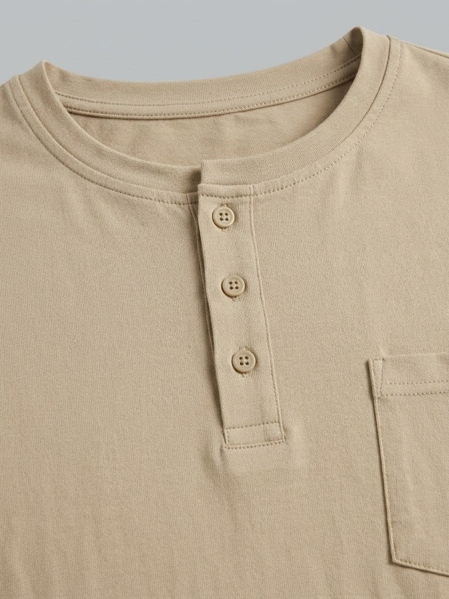 Lerici Men's Long-Sleeve Pocket Henley — khaki — detail-collar