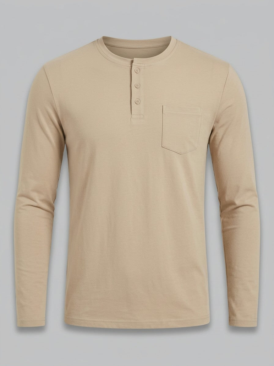Lerici Men's Long-Sleeve Pocket Henley — khaki — packshot