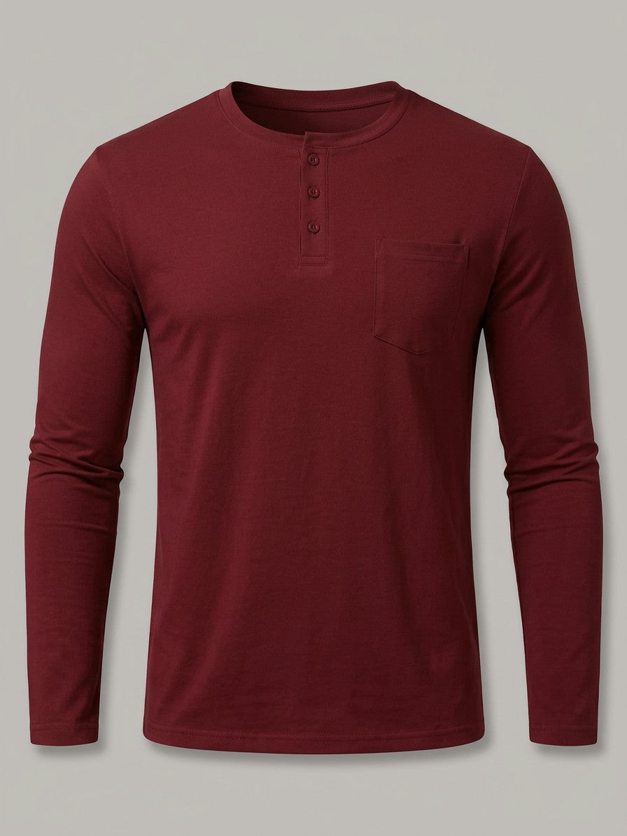 Lerici Men's Long-Sleeve Pocket Henley — maroon — packshot