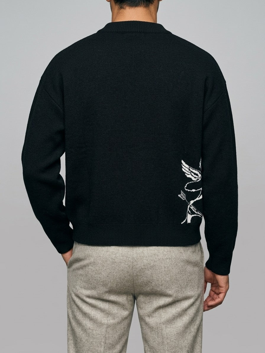 Lerma Men's Cupid Jacquard Knit Sweater — black — back