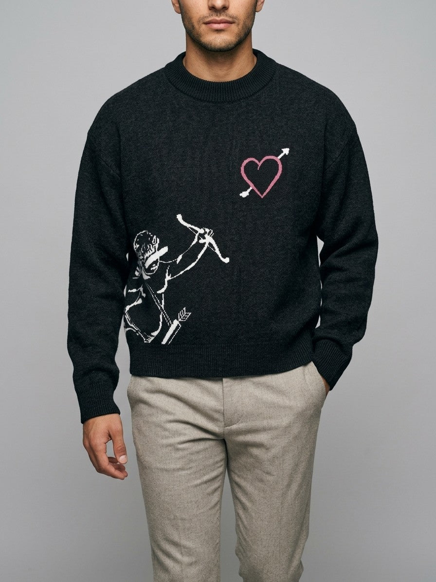 Lerma Men's Cupid Jacquard Knit Sweater — black — front