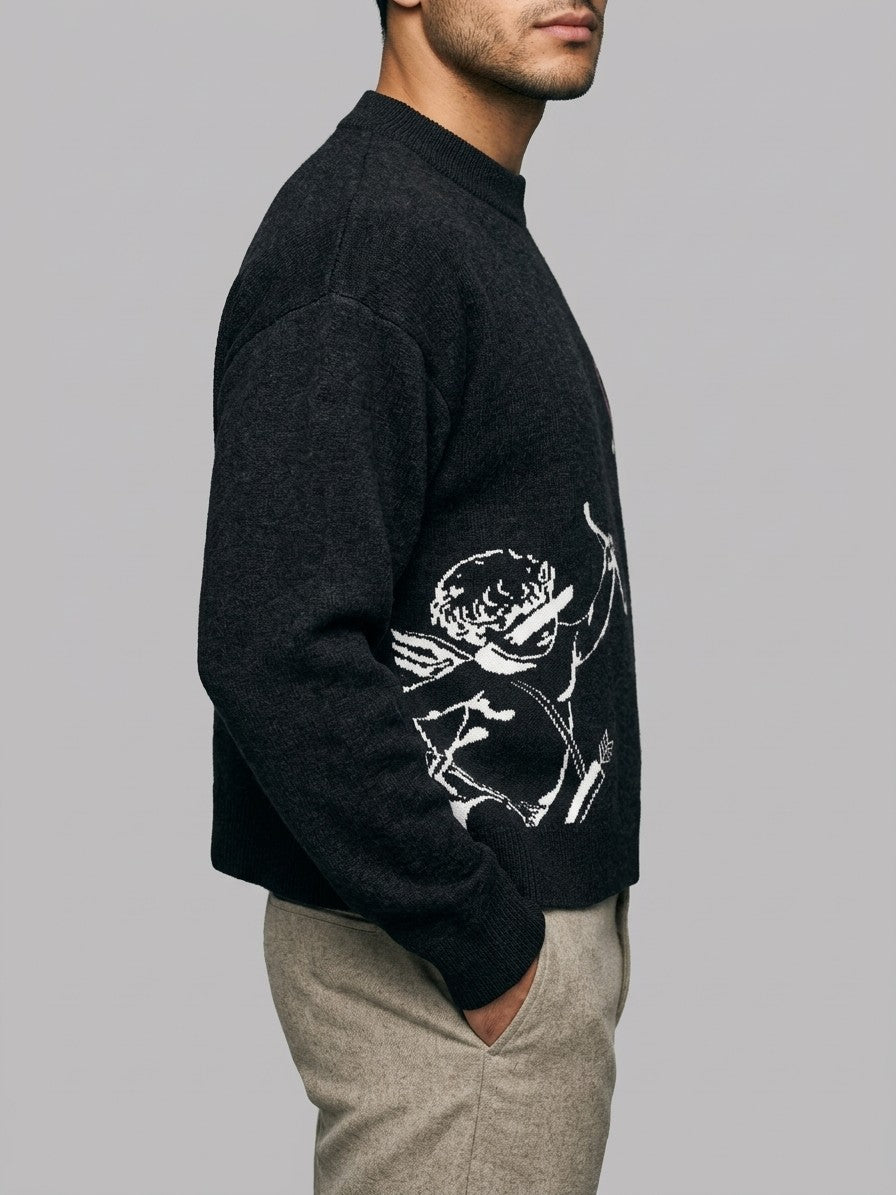 Lerma Men's Cupid Jacquard Knit Sweater — black — side