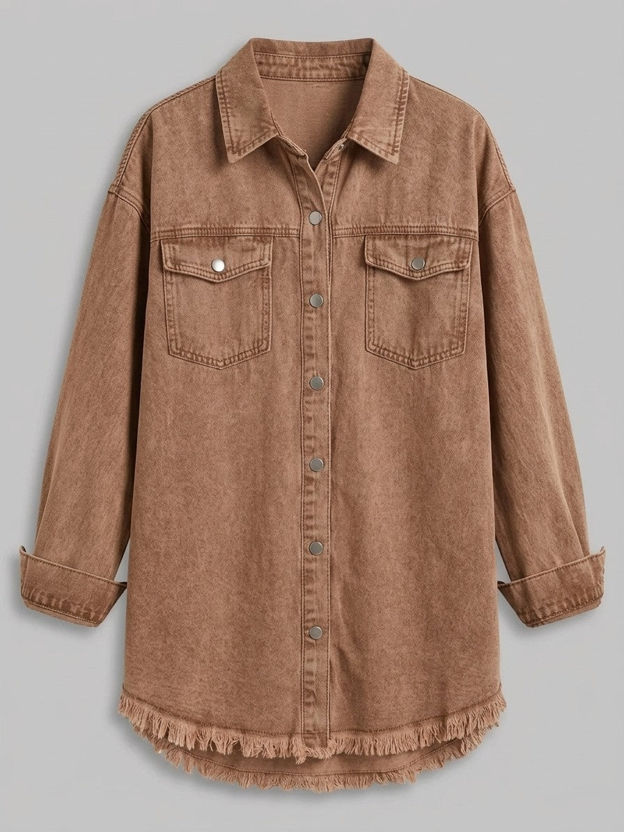 Levanto Women's Mineral Wash Denim Shacket — camel — packshot