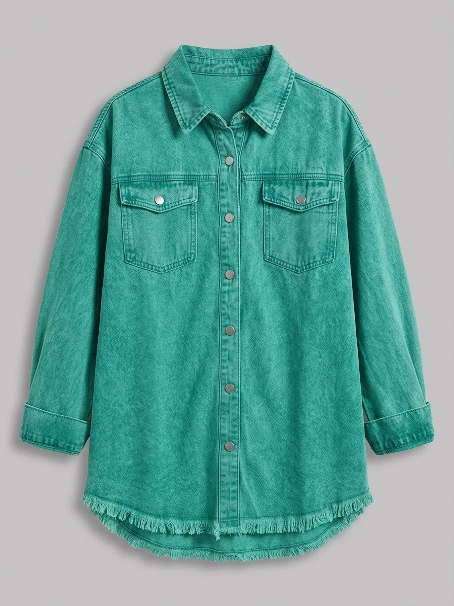 Levanto Women's Mineral Wash Denim Shacket — green — packshot
