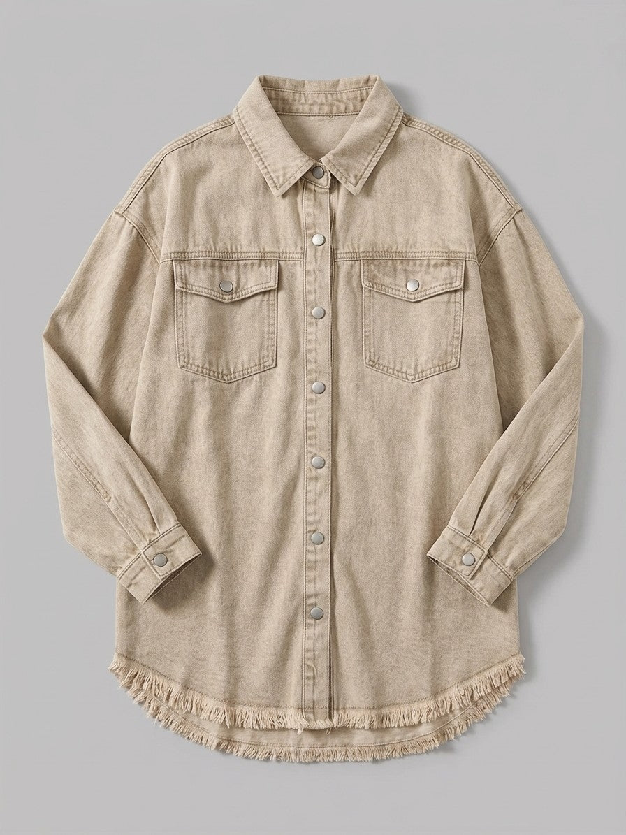 Levanto Women's Mineral Wash Denim Shacket — khaki — packshot