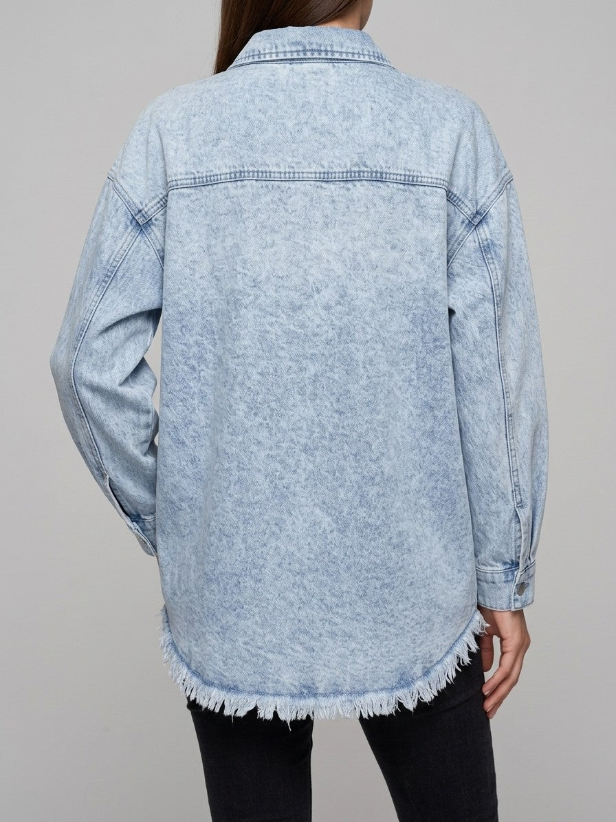 Levanto Women's Mineral Wash Denim Shacket — lightblue — back