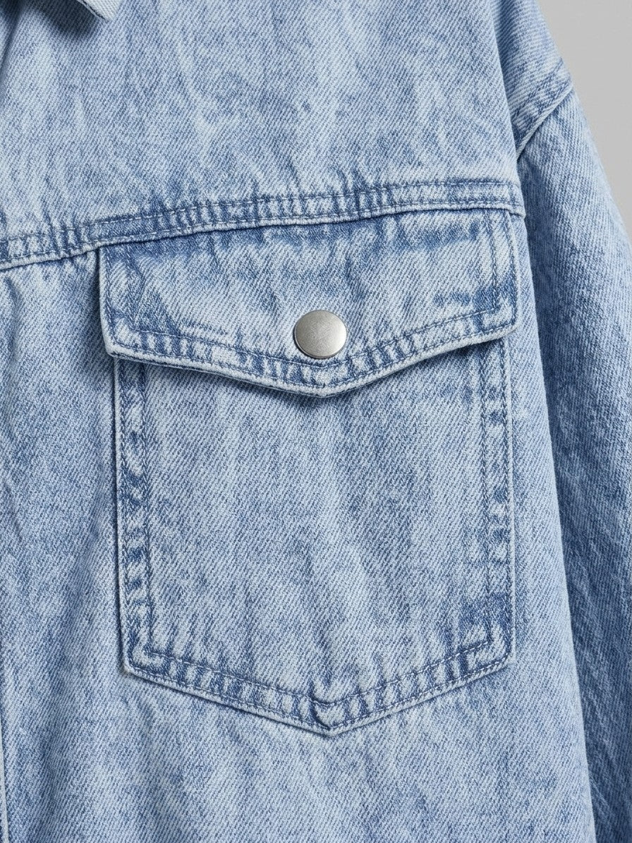 Levanto Women's Mineral Wash Denim Shacket — lightblue — detail-2
