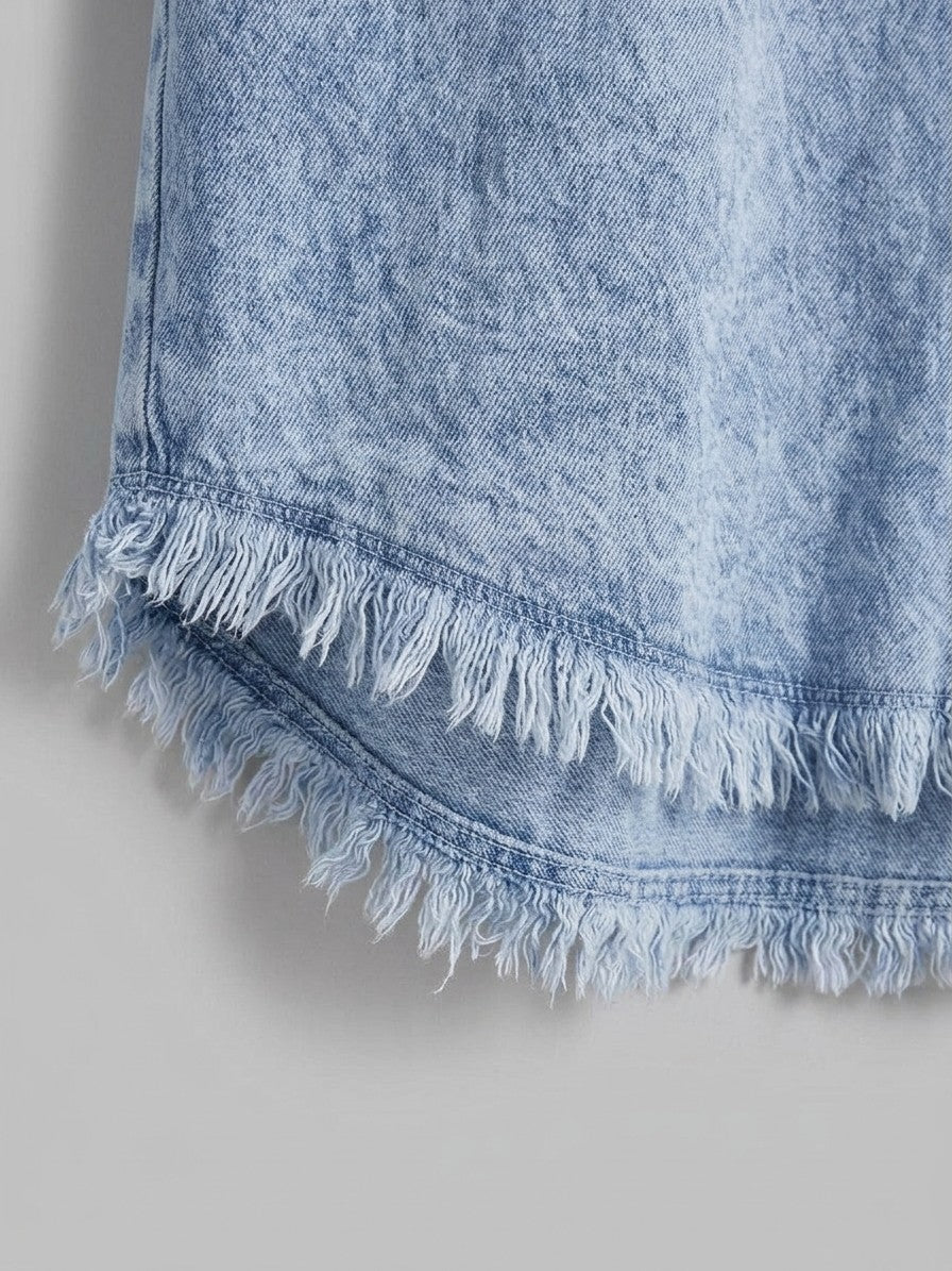 Levanto Women's Mineral Wash Denim Shacket — lightblue — detail-collar