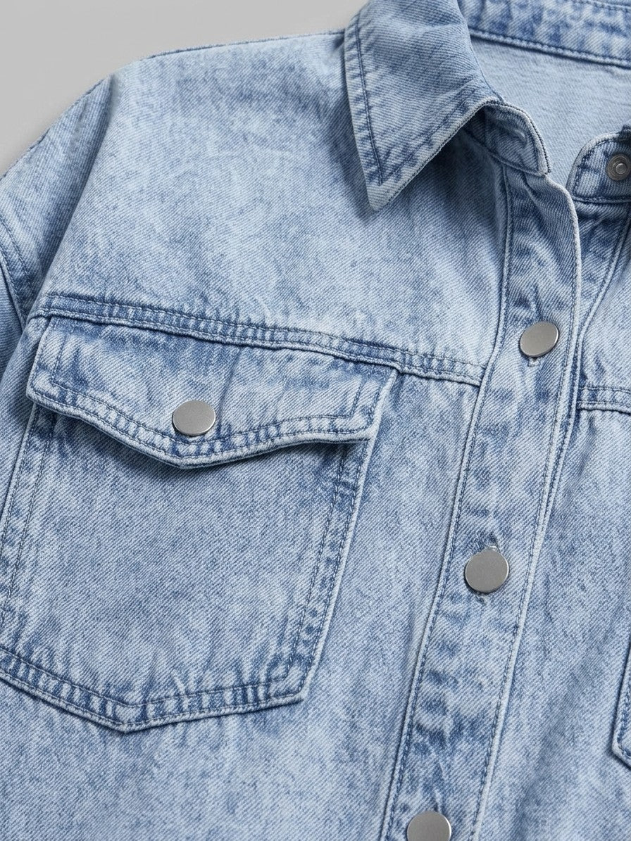 Levanto Women's Mineral Wash Denim Shacket — lightblue — detail