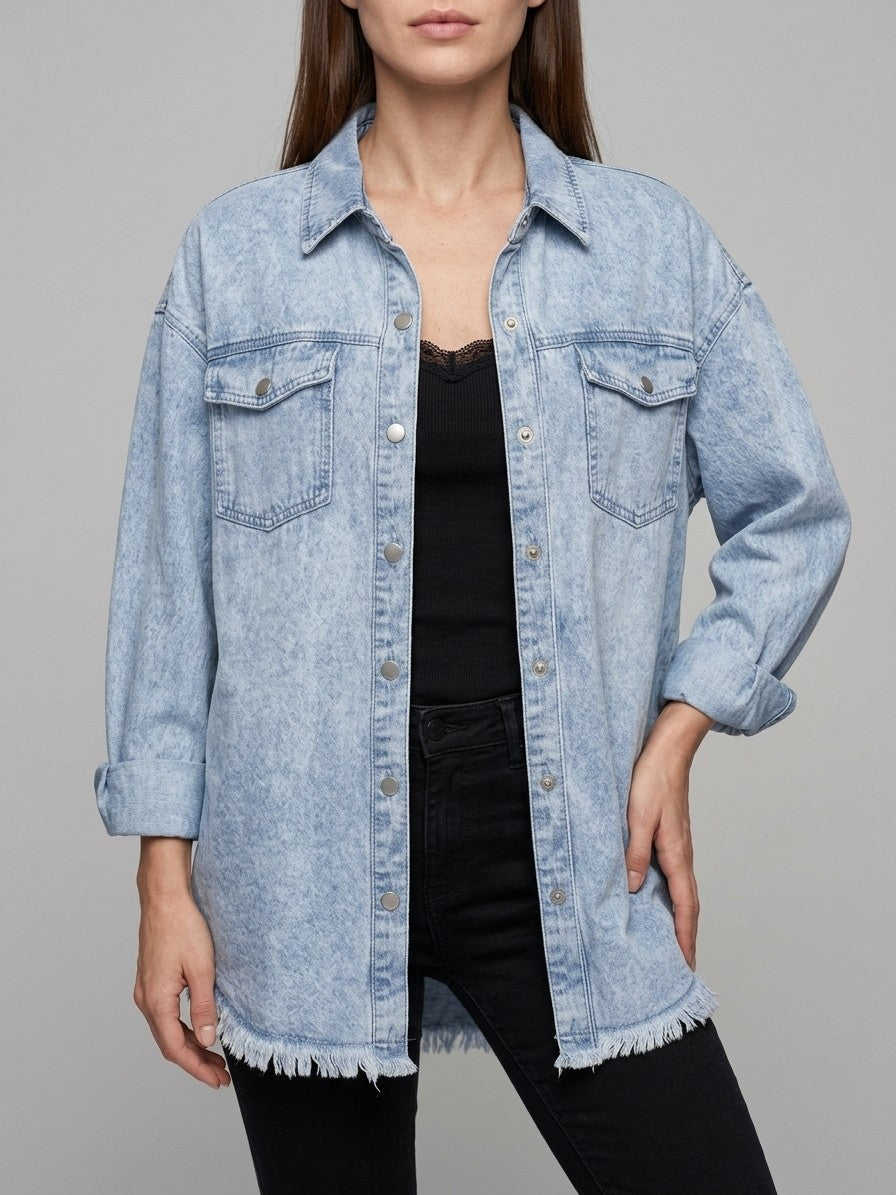 Levanto Women's Mineral Wash Denim Shacket — lightblue — front