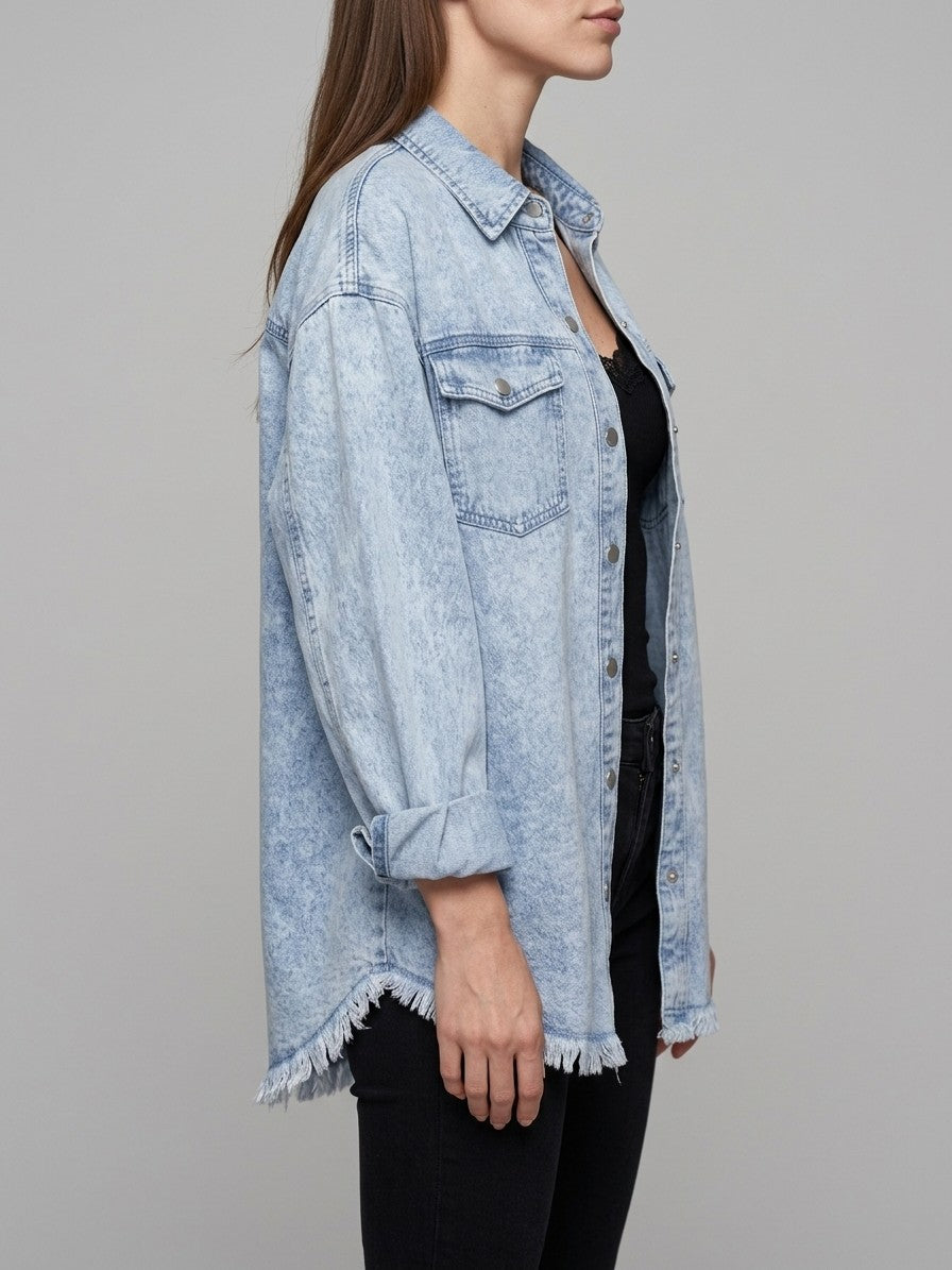 Levanto Women's Mineral Wash Denim Shacket — lightblue — side