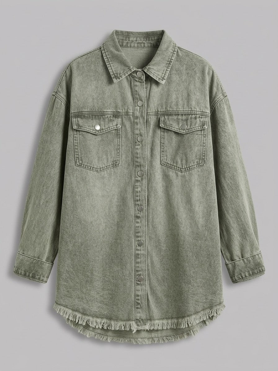 Levanto Women's Mineral Wash Denim Shacket — olivegreen — packshot