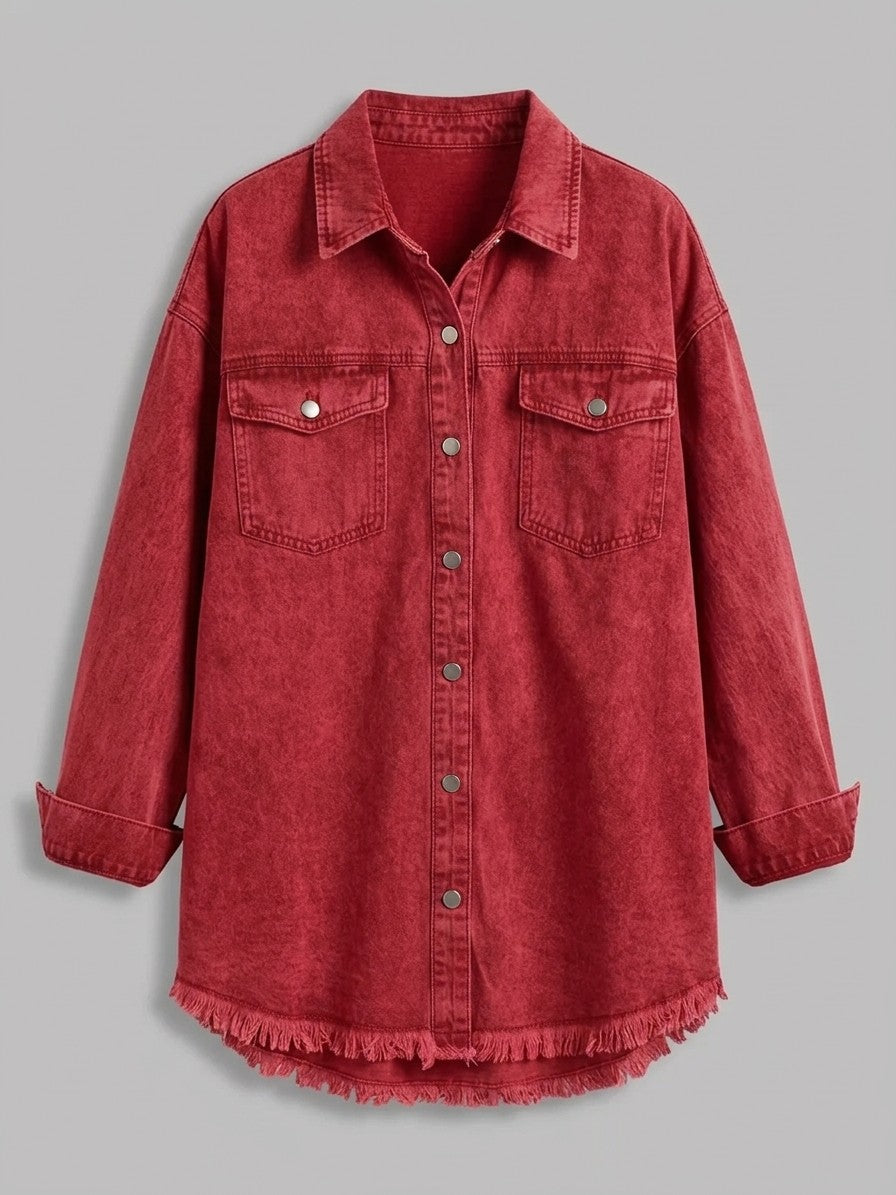 Levanto Women's Mineral Wash Denim Shacket — red — packshot