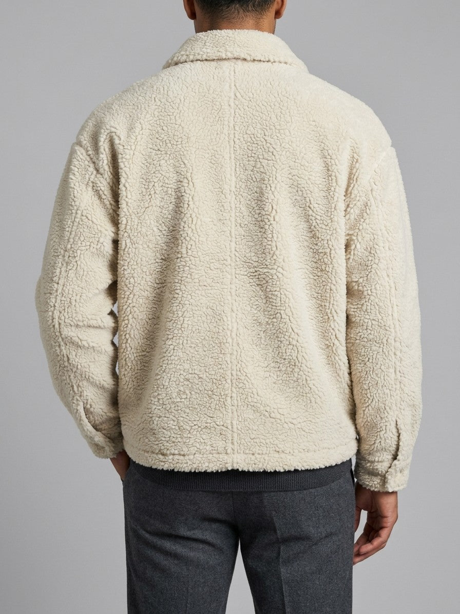 Licata Men's Button-Up Sherpa Shirt Jacket — ivorywhite — back