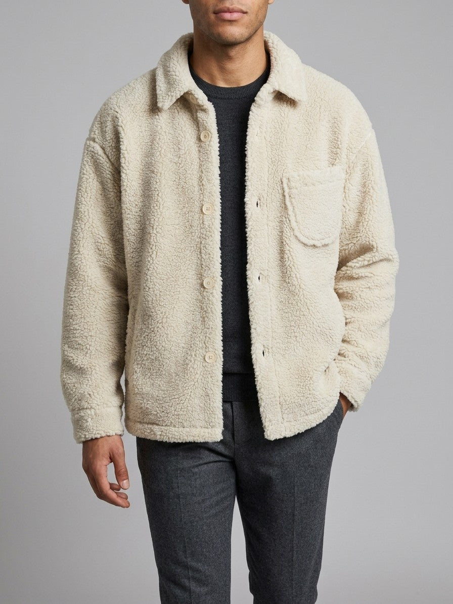 Licata Men's Button-Up Sherpa Shirt Jacket — ivorywhite — front
