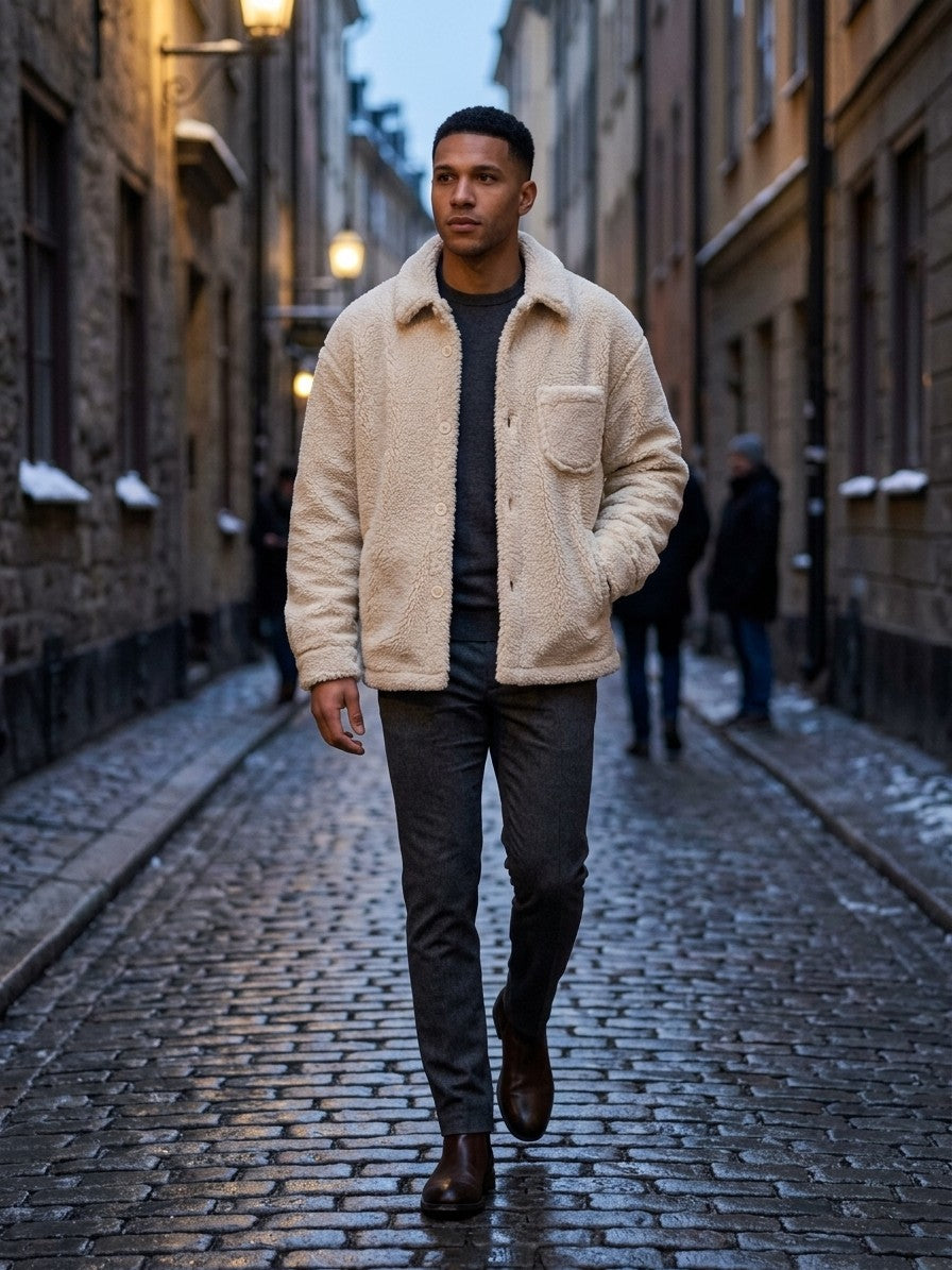 Licata Men's Button-Up Sherpa Shirt Jacket — ivorywhite — lifestyle