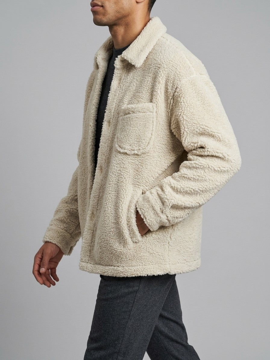 Licata Men's Button-Up Sherpa Shirt Jacket — ivorywhite — side