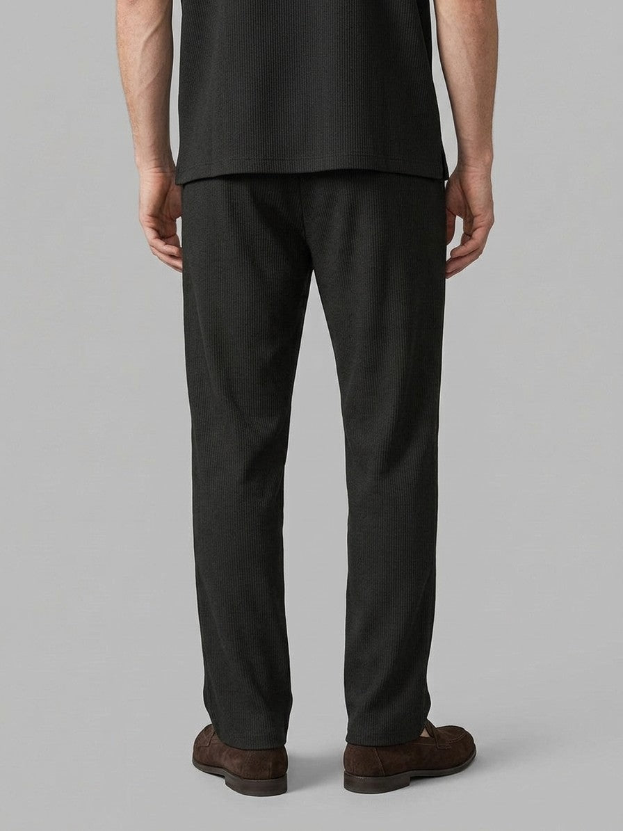 Lignano Men's Textured Rib Shirt & Trousers Set — black — bottomback