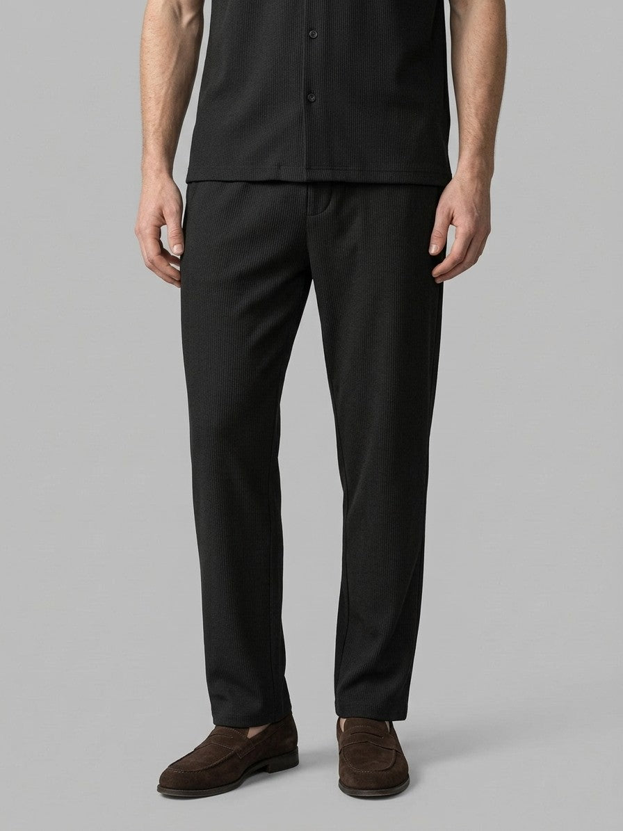 Lignano Men's Textured Rib Shirt & Trousers Set — black — bottomfront