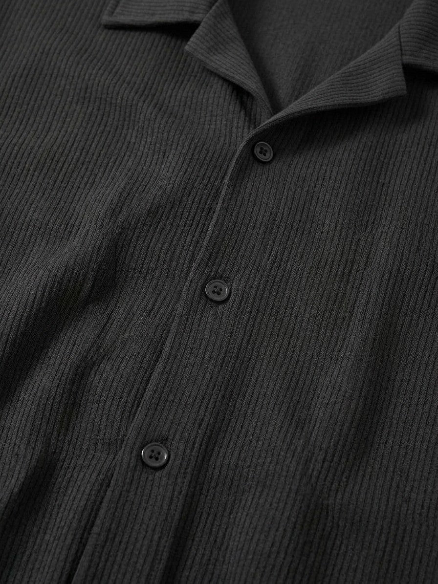 Lignano Men's Textured Rib Shirt & Trousers Set — black — topfabric