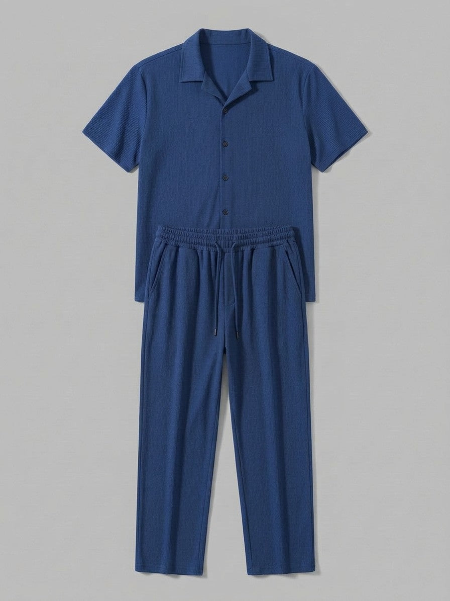 Lignano Men's Textured Rib Shirt & Trousers Set — blue — packshot