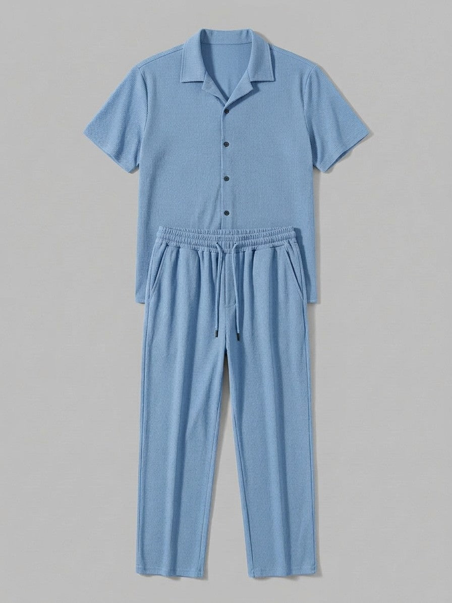 Lignano Men's Textured Rib Shirt & Trousers Set — lightblue — packshot