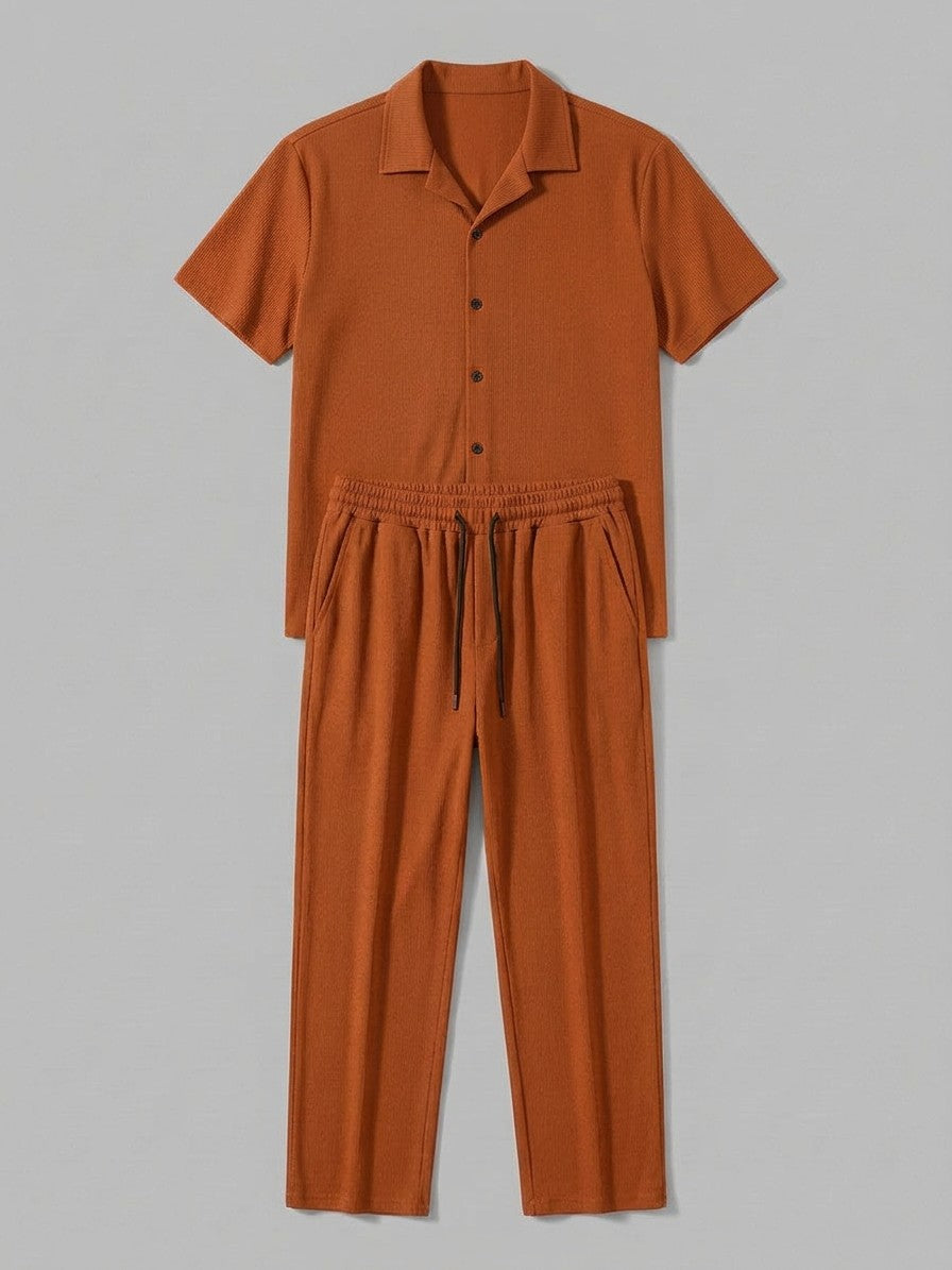 Lignano Men's Textured Rib Shirt & Trousers Set — orange — packshot