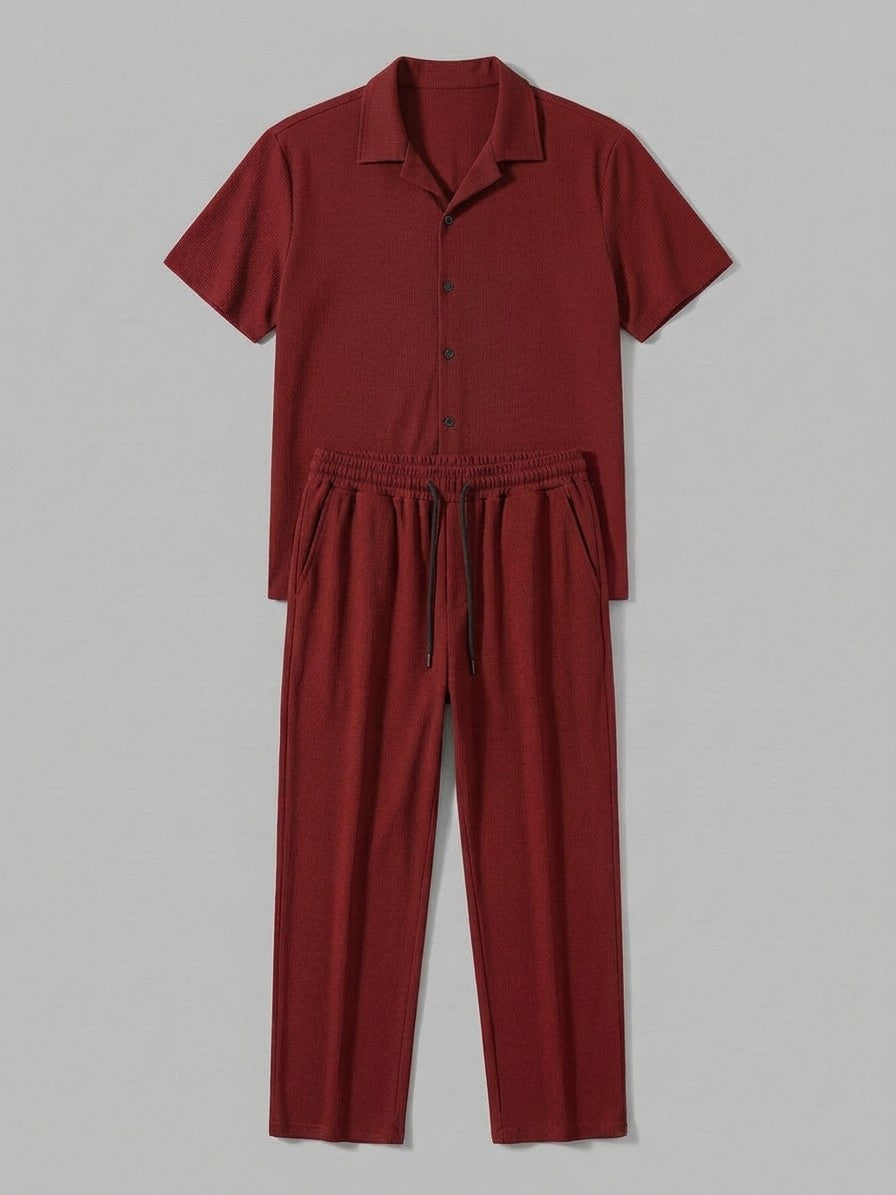 Lignano Men's Textured Rib Shirt & Trousers Set — red — packshot
