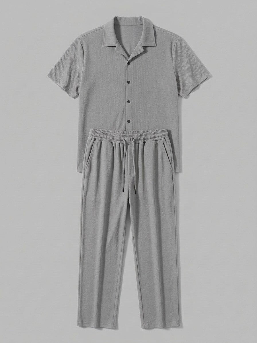 Lignano Men's Textured Rib Shirt & Trousers Set — silvergrey — packshot