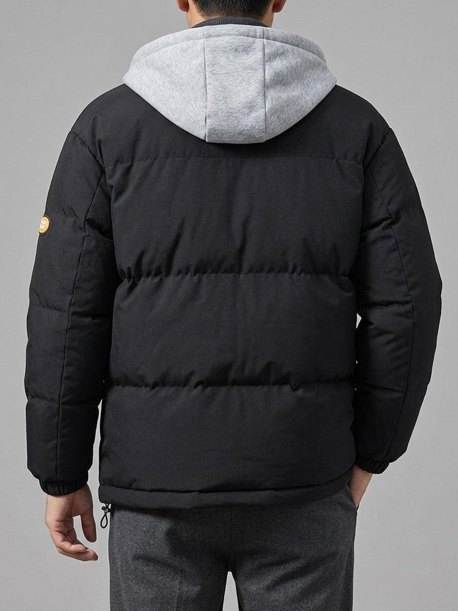 Limone Men's Layered Hooded Puffer Jacket — black — back