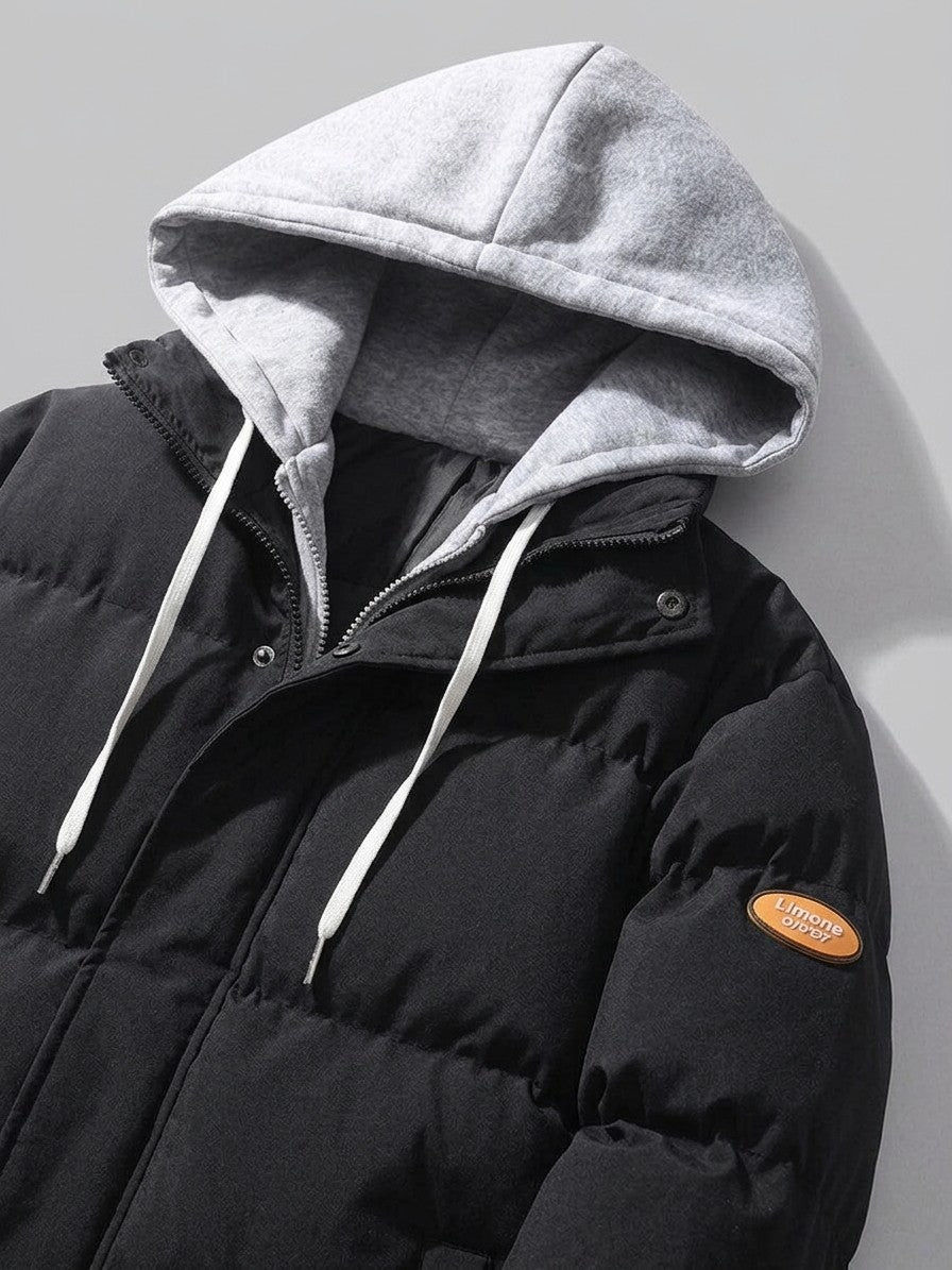 Limone Men's Layered Hooded Puffer Jacket — black — detail-2