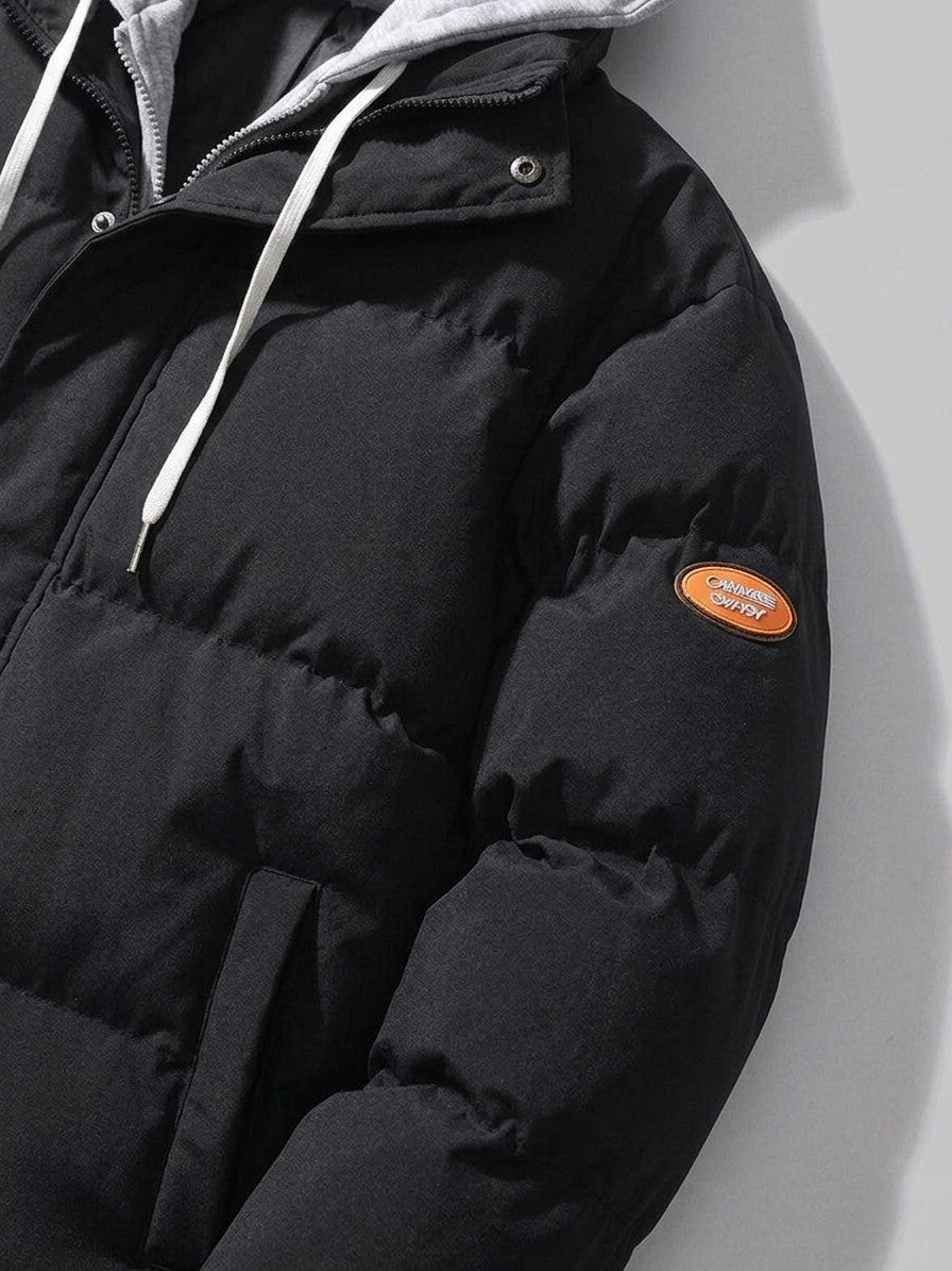 Limone Men's Layered Hooded Puffer Jacket — black — detail