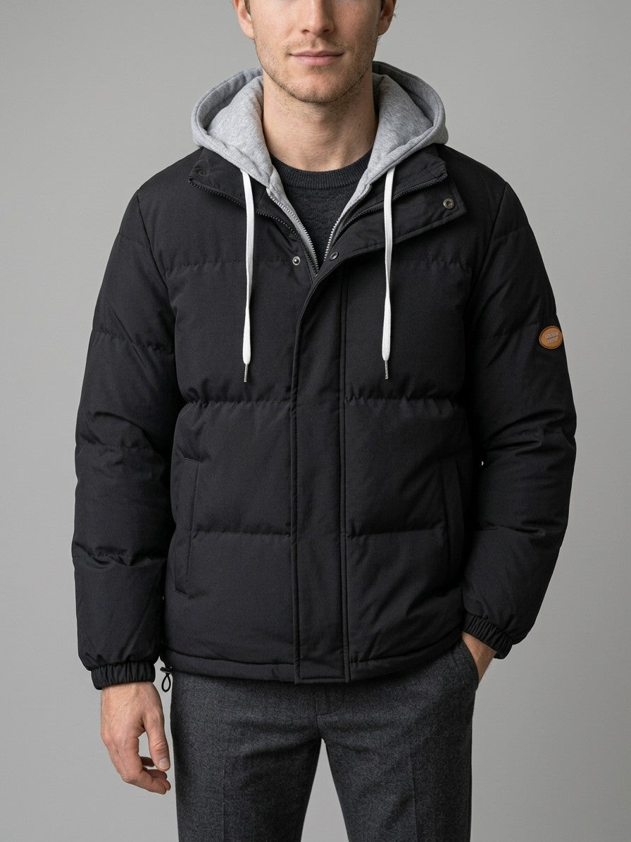 Limone Men's Layered Hooded Puffer Jacket — black — front