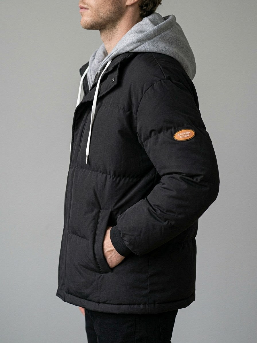 Limone Men's Layered Hooded Puffer Jacket — black — side