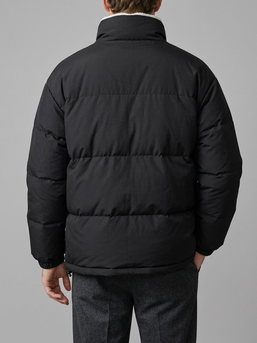 Lipari Men's Oversized Snap-Placket Puffer Jacket — black — back
